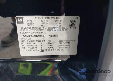 2015 Cadillac Escalade Luxury from USA, damaged, VIN 1GYS4MKJ5FR539089